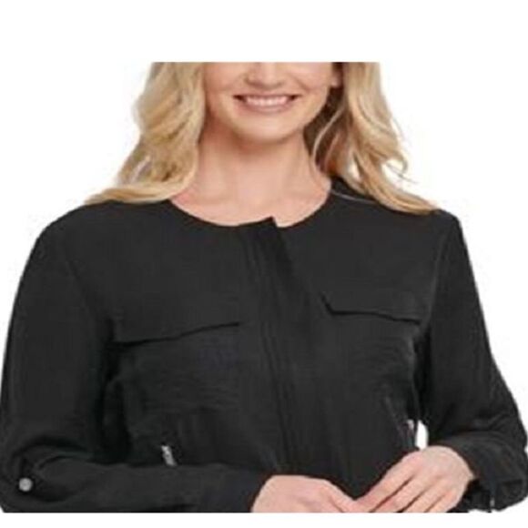 DKNY Roll Tab Zip Front Jacket in Black Size XS Stitch‎ Fix Nwt - Picture 4 of 7